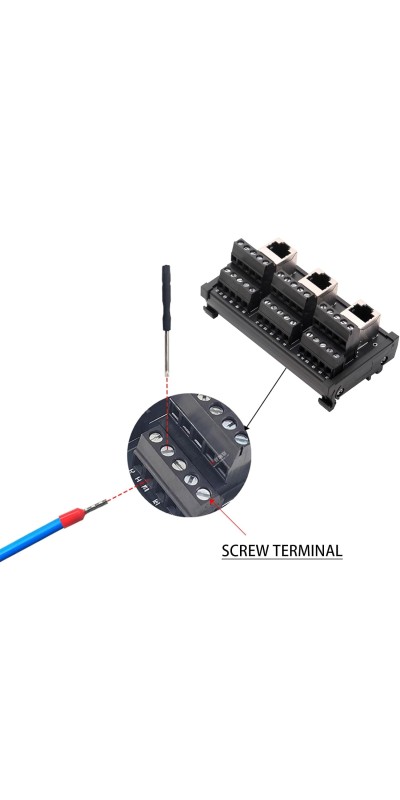 RJ45 8P8C DIN Rail Mount Ethernet Connector Distribution Breakout Board, Three Way RJ45 Vertical Jack Terminal Block Connector with 120Ohm Terminal Resistor