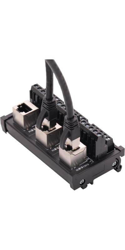 RJ45 8P8C DIN Rail Mount Ethernet Connector Distribution Breakout Board, Three Way RJ45 Vertical Jack Terminal Block Connector with 120Ohm Terminal Resistor