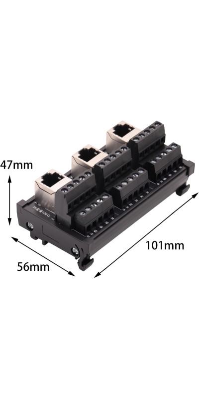 RJ45 8P8C DIN Rail Mount Ethernet Connector Distribution Breakout Board, Three Way RJ45 Vertical Jack Terminal Block Connector with 120Ohm Terminal Resistor