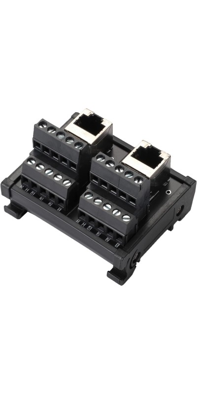 RJ45 8P8C DIN Rail Mount Ethernet Connector Distribution Breakout Board, Three Way RJ45 Vertical Jack Terminal Block Connector with 120Ohm Terminal Resistor