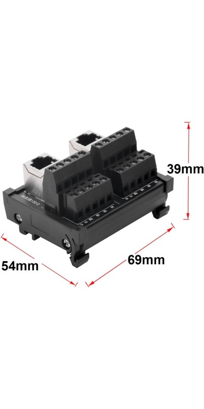 RJ45 8P8C DIN Rail Mount Ethernet Connector Distribution Breakout Board, Three Way RJ45 Vertical Jack Terminal Block Connector with 120Ohm Terminal Resistor