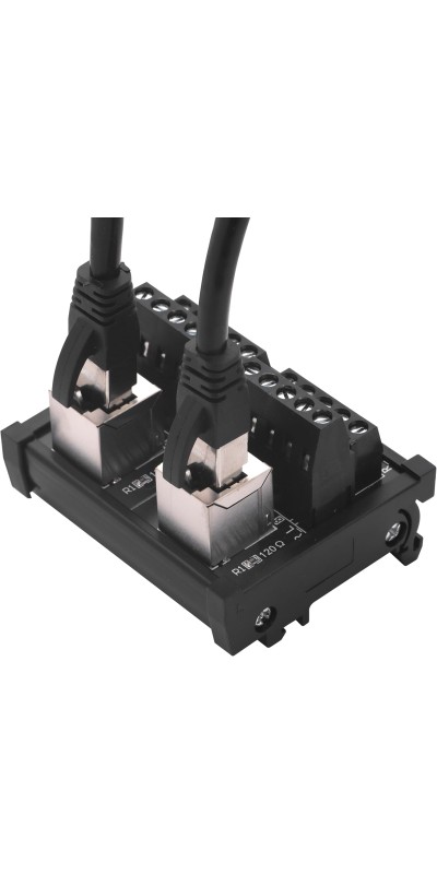 RJ45 8P8C DIN Rail Mount Ethernet Connector Distribution Breakout Board, Three Way RJ45 Vertical Jack Terminal Block Connector with 120Ohm Terminal Resistor