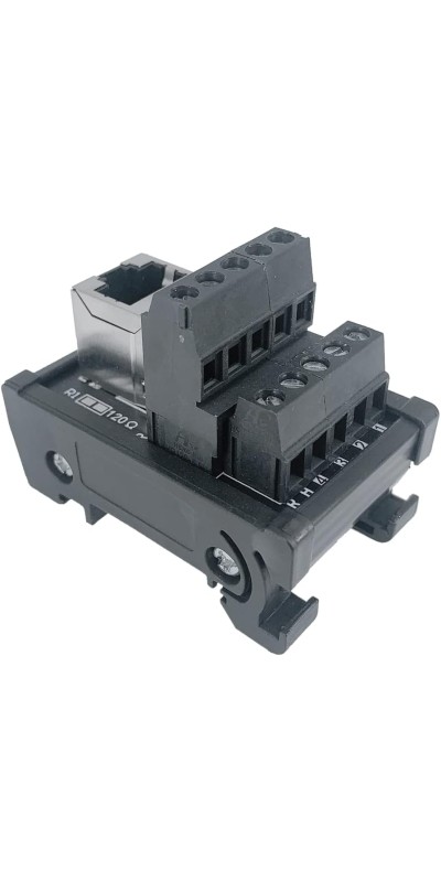 RJ45 8P8C DIN Rail Mount Ethernet Connector Distribution Breakout Board, Three Way RJ45 Vertical Jack Terminal Block Connector with 120Ohm Terminal Resistor