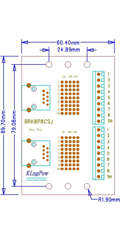 RJ45 8P8C DIN Rail Mount Ethernet Connector Distribution Breakout Board, Three Way RJ45 Vertical Jack Terminal Block Connector with 120Ohm Terminal Resistor