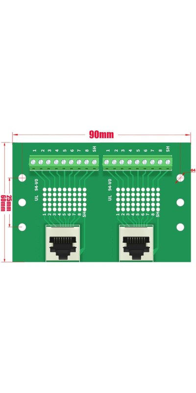 RJ45 8P8C DIN Rail Mount Ethernet Connector Distribution Breakout Board, Three Way RJ45 Vertical Jack Terminal Block Connector with 120Ohm Terminal Resistor