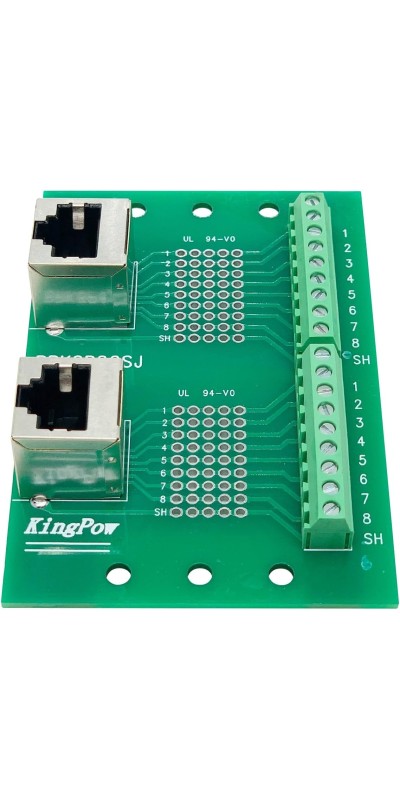 RJ45 8P8C DIN Rail Mount Ethernet Connector Distribution Breakout Board, Three Way RJ45 Vertical Jack Terminal Block Connector with 120Ohm Terminal Resistor