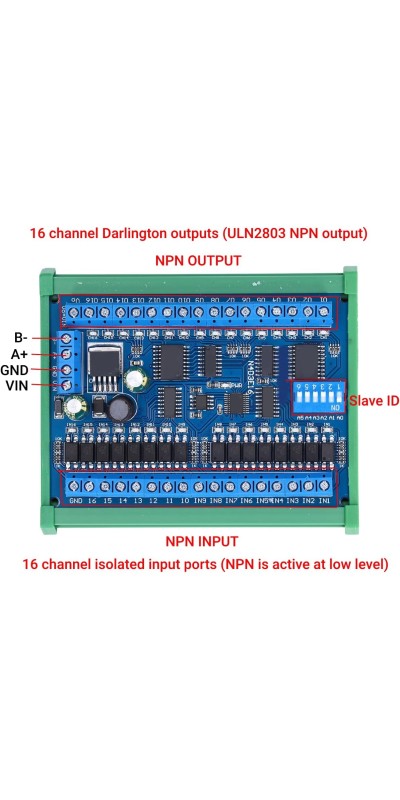 16 Input 16 Output Expansion Board RS485 16 Channel Remote Control Switch Module DC 6.5 to 30V PLC IO Module for Smart Home