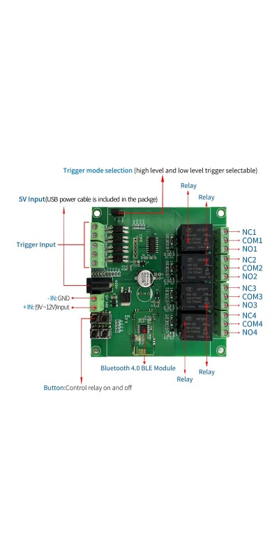 4 Channels Bluetooth Relay Module for Remote Control Switch Compatible with iPhone and Android 4.3 (12V)