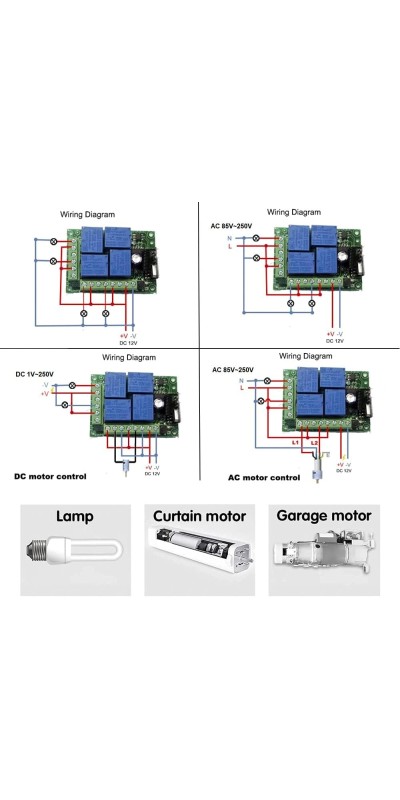 QIACHIP Universal 12V 4CH Wireless Relay Remote Module Switch RF 433Mhz with Remote Control Key Fob 2 Transmitters 1 Receiver for Light Garage Door Electric Gate,Momentary Toggle Latched(KR1204)