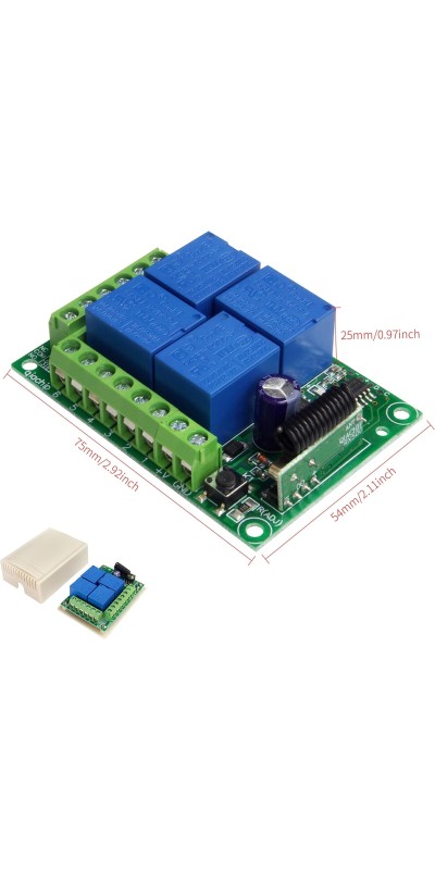 QIACHIP Universal 12V 4CH Wireless Relay Remote Module Switch RF 433Mhz with Remote Control Key Fob 2 Transmitters 1 Receiver for Light Garage Door Electric Gate,Momentary Toggle Latched(KR1204)