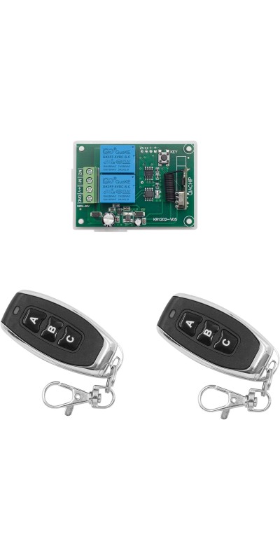 QIACHIP Universal 12V 4CH Wireless Relay Remote Module Switch RF 433Mhz with Remote Control Key Fob 2 Transmitters 1 Receiver for Light Garage Door Electric Gate,Momentary Toggle Latched(KR1204)