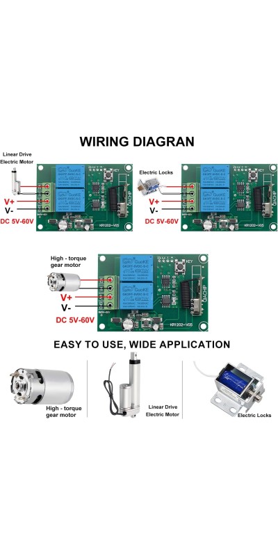 QIACHIP Universal 12V 4CH Wireless Relay Remote Module Switch RF 433Mhz with Remote Control Key Fob 2 Transmitters 1 Receiver for Light Garage Door Electric Gate,Momentary Toggle Latched(KR1204)