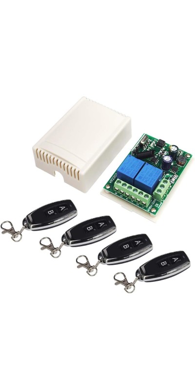 QIACHIP Universal 12V 4CH Wireless Relay Remote Module Switch RF 433Mhz with Remote Control Key Fob 2 Transmitters 1 Receiver for Light Garage Door Electric Gate,Momentary Toggle Latched(KR1204)
