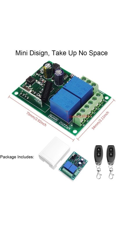 QIACHIP Universal 12V 4CH Wireless Relay Remote Module Switch RF 433Mhz with Remote Control Key Fob 2 Transmitters 1 Receiver for Light Garage Door Electric Gate,Momentary Toggle Latched(KR1204)