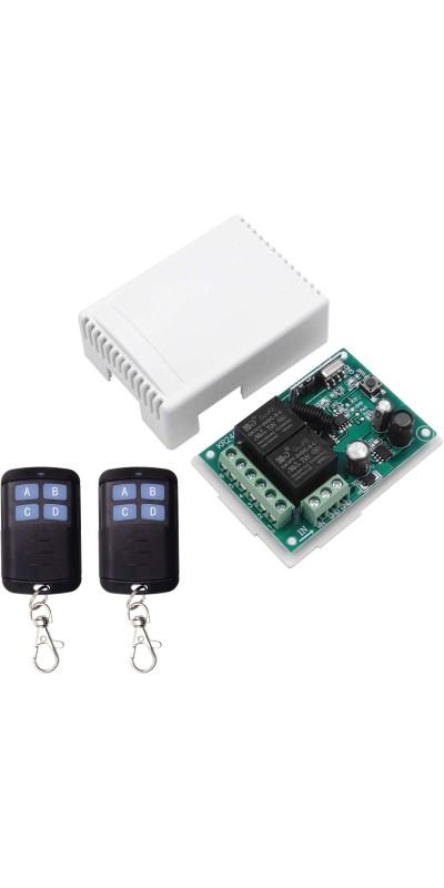 QIACHIP Universal 12V 4CH Wireless Relay Remote Module Switch RF 433Mhz with Remote Control Key Fob 2 Transmitters 1 Receiver for Light Garage Door Electric Gate,Momentary Toggle Latched(KR1204)