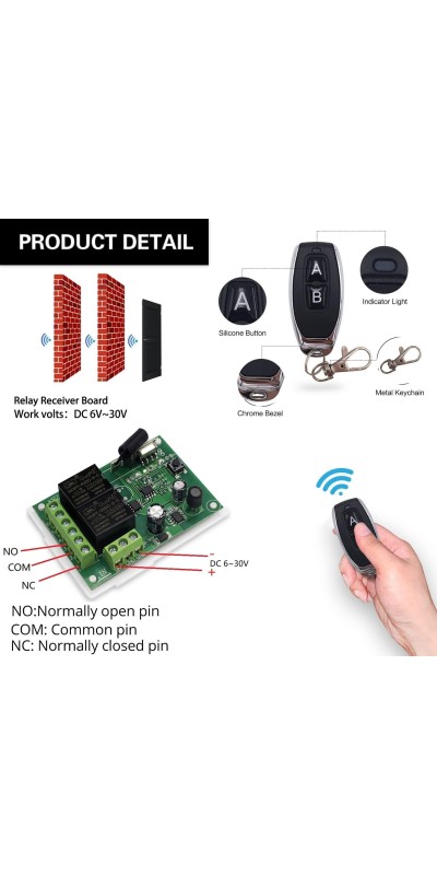 QIACHIP Universal 12V 4CH Wireless Relay Remote Module Switch RF 433Mhz with Remote Control Key Fob 2 Transmitters 1 Receiver for Light Garage Door Electric Gate,Momentary Toggle Latched(KR1204)