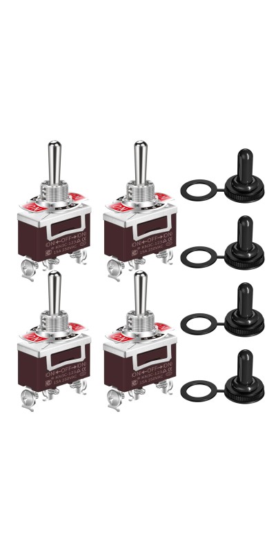 Waterproof Momentary Toggle Switch 12V DC 20A Heavy Duty Marine SPDT Switch Rocker 3 Way (ON)-Off-(ON) 250V AC 15A with Weatherproof Boot Cap Cover for Auto Car Boat -4pcs