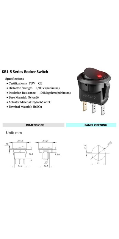 5pcs Rocker Switch, Circuit Switch 2 Pin Snap-in On/Off Position Snap Boat Rocker Switch 12V/110V/250V OT8G