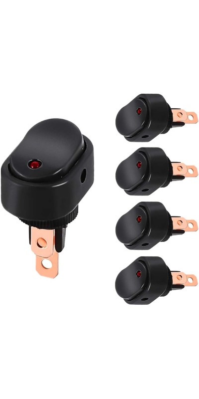 5PCS 12V Oval Shaped Rocker Switch, Weatherproof LED Rocker Toggle Switch, 12mm Hole LED Lighted Illuminated ON Off, 30A SPST 3 Pin Switch for Car Truck RV Marine Boat (Red)