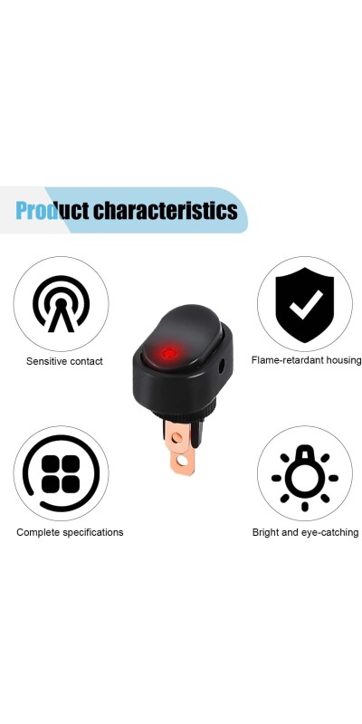 5PCS 12V Oval Shaped Rocker Switch, Weatherproof LED Rocker Toggle Switch, 12mm Hole LED Lighted Illuminated ON Off, 30A SPST 3 Pin Switch for Car Truck RV Marine Boat (Red)