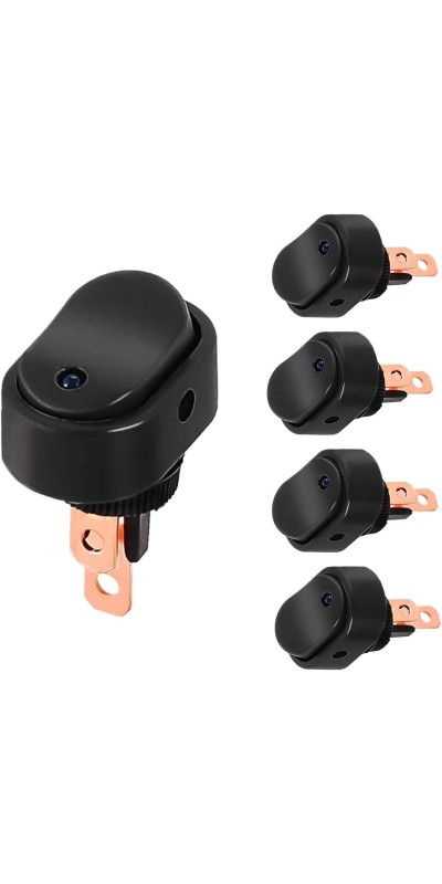 5PCS 12V Oval Shaped Rocker Switch, Weatherproof LED Rocker Toggle Switch, 12mm Hole LED Lighted Illuminated ON Off, 30A SPST 3 Pin Switch for Car Truck RV Marine Boat (Red)