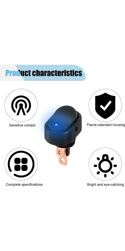 5PCS 12V Oval Shaped Rocker Switch, Weatherproof LED Rocker Toggle Switch, 12mm Hole LED Lighted Illuminated ON Off, 30A SPST 3 Pin Switch for Car Truck RV Marine Boat (Red)