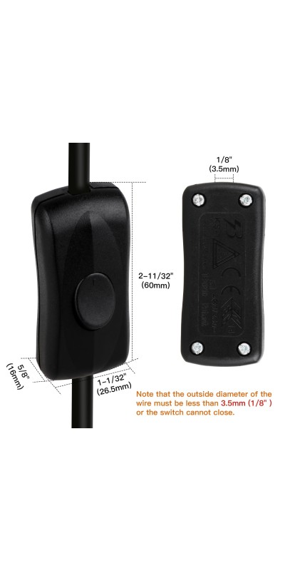 5 Pcs Inline Switch, Cord Appliance Black Switch, Button ON Off for Lamp, Rated 2A 250V, Replacement Repair for Control LED Electrical Line Extension Cable Wire Plug Desk Table Light Wiring