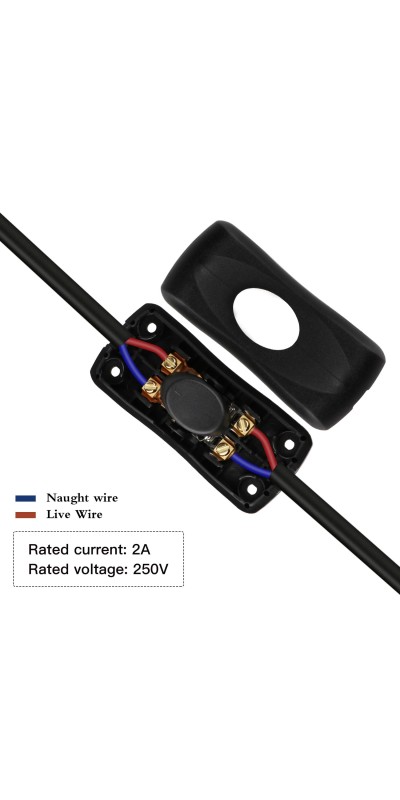 5 Pcs Inline Switch, Cord Appliance Black Switch, Button ON Off for Lamp, Rated 2A 250V, Replacement Repair for Control LED Electrical Line Extension Cable Wire Plug Desk Table Light Wiring