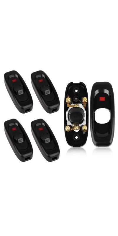 5 Pcs Inline Switch, Cord Appliance Black Switch, Button ON Off for Lamp, Rated 2A 250V, Replacement Repair for Control LED Electrical Line Extension Cable Wire Plug Desk Table Light Wiring