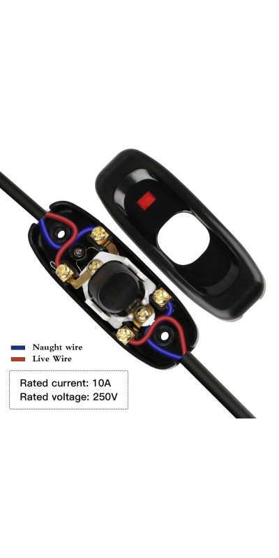5 Pcs Inline Switch, Cord Appliance Black Switch, Button ON Off for Lamp, Rated 2A 250V, Replacement Repair for Control LED Electrical Line Extension Cable Wire Plug Desk Table Light Wiring