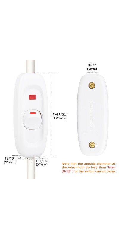 5 Pcs Inline Switch, Cord Appliance Black Switch, Button ON Off for Lamp, Rated 2A 250V, Replacement Repair for Control LED Electrical Line Extension Cable Wire Plug Desk Table Light Wiring