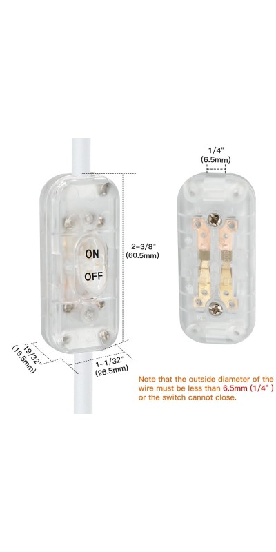 Inline Switch 2 Pcs, Clear Lamp Cord Button in Line Switch, Rated 6A 250V ON Off Electrical Wire Appliance Rocker Switches, Repair Replacement Control Power Cable Plug Desk Table Light Parts