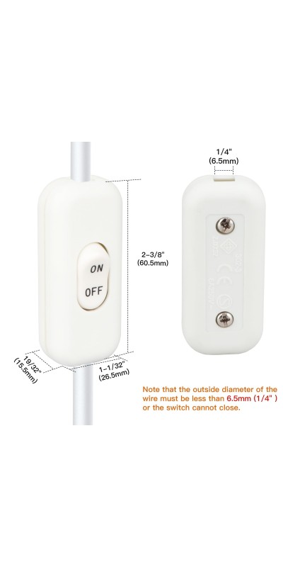 Inline Switch 2 Pcs, Clear Lamp Cord Button in Line Switch, Rated 6A 250V ON Off Electrical Wire Appliance Rocker Switches, Repair Replacement Control Power Cable Plug Desk Table Light Parts