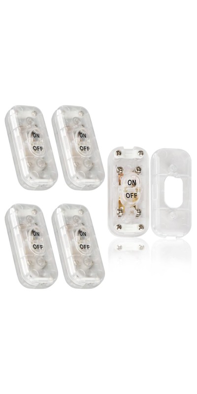Inline Switch 2 Pcs, Clear Lamp Cord Button in Line Switch, Rated 6A 250V ON Off Electrical Wire Appliance Rocker Switches, Repair Replacement Control Power Cable Plug Desk Table Light Parts