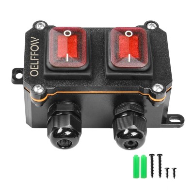 Waterproof On Off Toggle Switch Double Switch/Outlet with Red Light Rocker Button Inline Cord Switch DPST AC/DC 20A-125V,16A-250V,30A-24V,35A-12V, IP66
