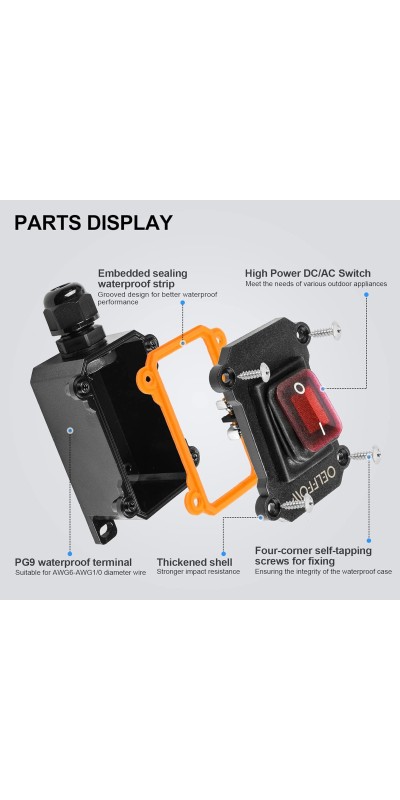 Waterproof On Off Toggle Switch Double Switch/Outlet with Red Light Rocker Button Inline Cord Switch DPST AC/DC 20A-125V,16A-250V,30A-24V,35A-12V, IP66