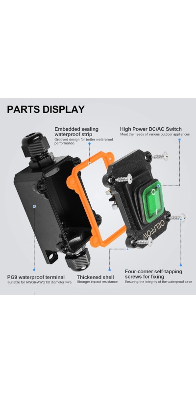 Waterproof On Off Toggle Switch Double Switch/Outlet with Red Light Rocker Button Inline Cord Switch DPST AC/DC 20A-125V,16A-250V,30A-24V,35A-12V, IP66