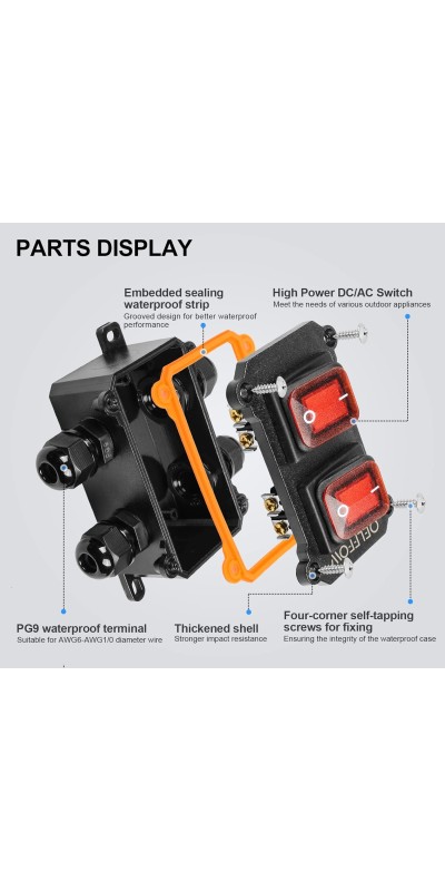 Waterproof On Off Toggle Switch Double Switch/Outlet with Red Light Rocker Button Inline Cord Switch DPST AC/DC 20A-125V,16A-250V,30A-24V,35A-12V, IP66