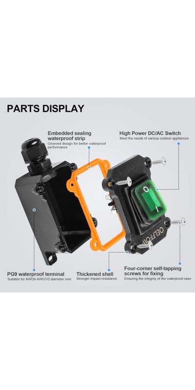 Waterproof On Off Toggle Switch Double Switch/Outlet with Red Light Rocker Button Inline Cord Switch DPST AC/DC 20A-125V,16A-250V,30A-24V,35A-12V, IP66