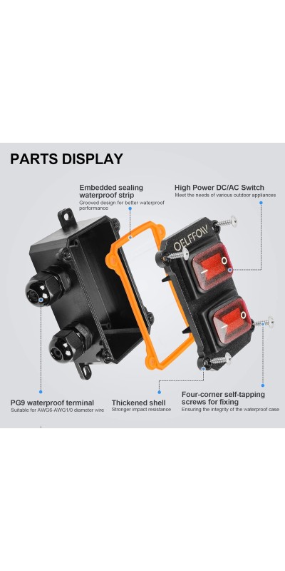 Waterproof On Off Toggle Switch Double Switch/Outlet with Red Light Rocker Button Inline Cord Switch DPST AC/DC 20A-125V,16A-250V,30A-24V,35A-12V, IP66