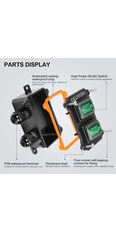 Waterproof On Off Toggle Switch Double Switch/Outlet with Red Light Rocker Button Inline Cord Switch DPST AC/DC 20A-125V,16A-250V,30A-24V,35A-12V, IP66