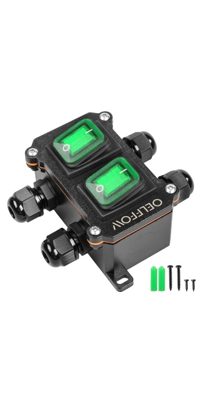 Waterproof On Off Toggle Switch Double Switch/Outlet with Red Light Rocker Button Inline Cord Switch DPST AC/DC 20A-125V,16A-250V,30A-24V,35A-12V, IP66
