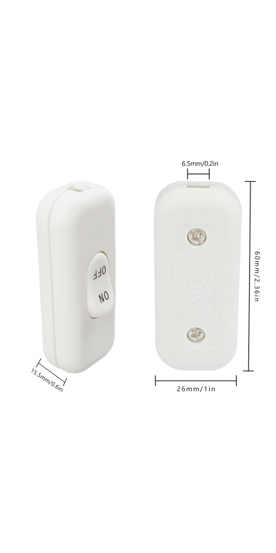 Inline Cord Switch, XGJUCE Lamp Control Appliance Switch Rocker, AC 250V 6A On Off Button Switch, Control Cord Cable Switch, for Appliance Bedroom Table Lamp Desk LED Lights Parts (2 Pcs, White)