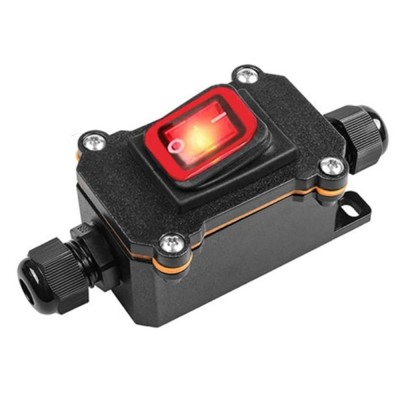 Waterproof Inline Cord Switch,DPST AC 20A-125V,16A-250V On Off Toggle Switch with Red Light Rocker Button Switch,Outdoor Start Stop Switch,Two Side Entry and Exit Line