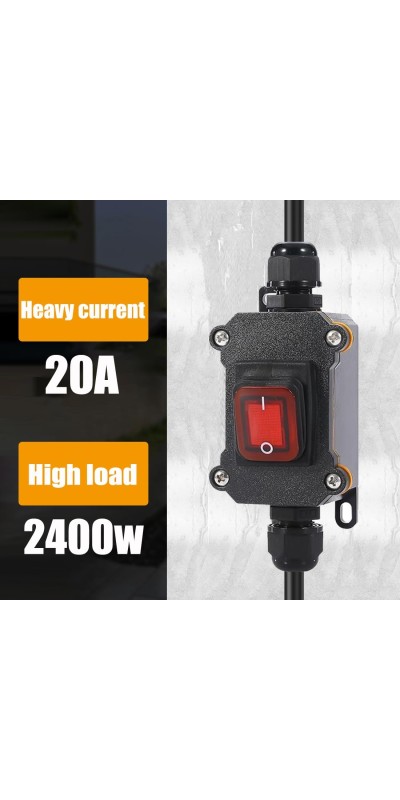 Waterproof Inline Cord Switch,DPST AC 20A-125V,16A-250V On Off Toggle Switch with Red Light Rocker Button Switch,Outdoor Start Stop Switch,Two Side Entry and Exit Line