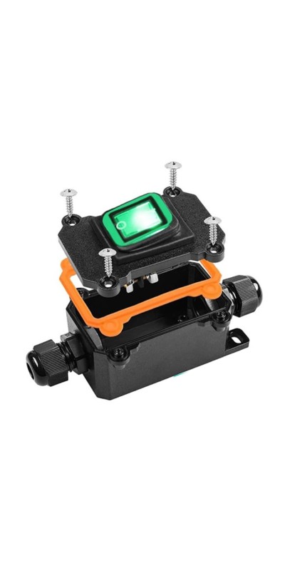 Waterproof Inline Cord Switch,DPST AC 20A-125V,16A-250V On Off Toggle Switch with Red Light Rocker Button Switch,Outdoor Start Stop Switch,Two Side Entry and Exit Line