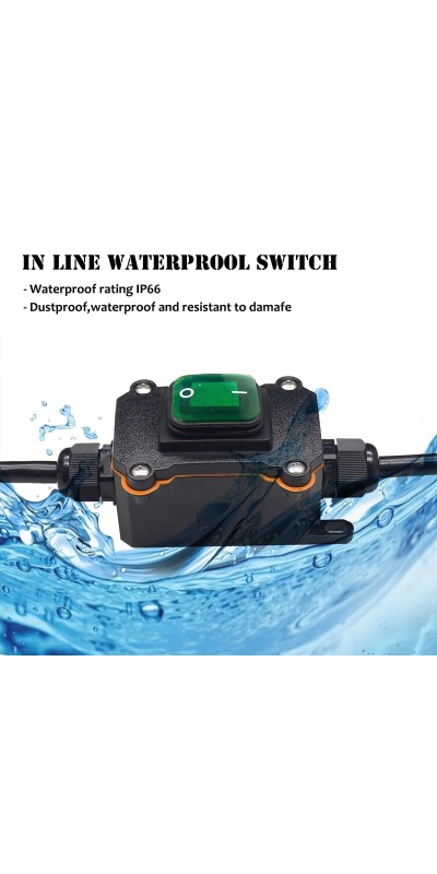 Waterproof Inline Cord Switch,DPST AC 20A-125V,16A-250V On Off Toggle Switch with Red Light Rocker Button Switch,Outdoor Start Stop Switch,Two Side Entry and Exit Line