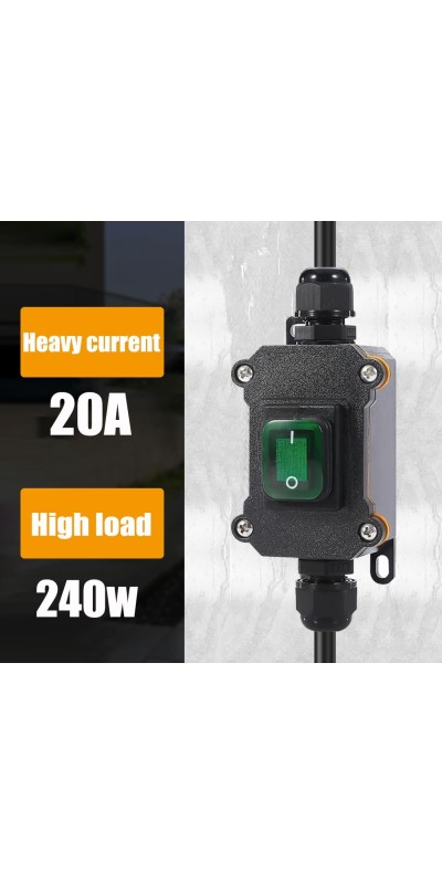 Waterproof Inline Cord Switch,DPST AC 20A-125V,16A-250V On Off Toggle Switch with Red Light Rocker Button Switch,Outdoor Start Stop Switch,Two Side Entry and Exit Line