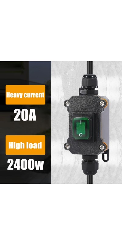 Waterproof Inline Cord Switch,DPST AC 20A-125V,16A-250V On Off Toggle Switch with Red Light Rocker Button Switch,Outdoor Start Stop Switch,Two Side Entry and Exit Line