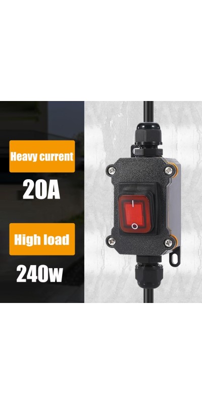 Waterproof Inline Cord Switch,DPST AC 20A-125V,16A-250V On Off Toggle Switch with Red Light Rocker Button Switch,Outdoor Start Stop Switch,Two Side Entry and Exit Line